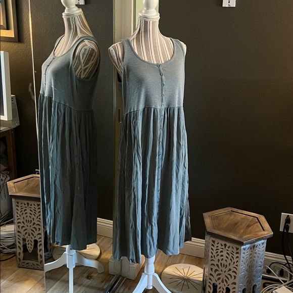 🛑 1 hour sale. New, Frye, Sage Green Button Front Sleeveless Dress w/Pockets L - Picture 2 of 9
